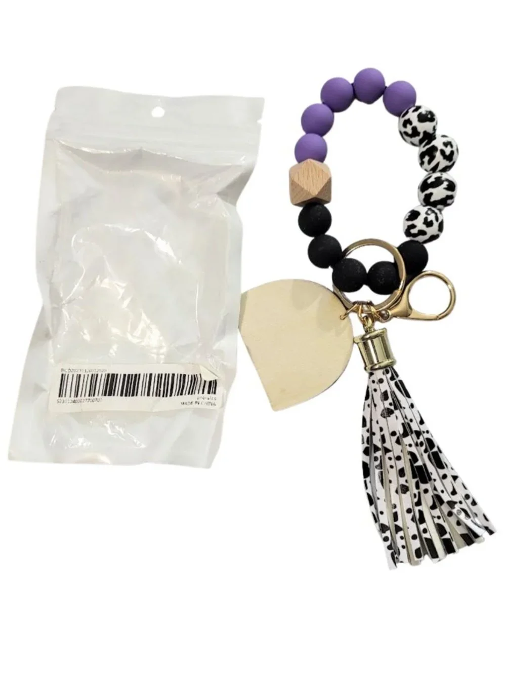 MAMA Purple Black & White Leopard Print Beaded Wristlet Keychain New In Package